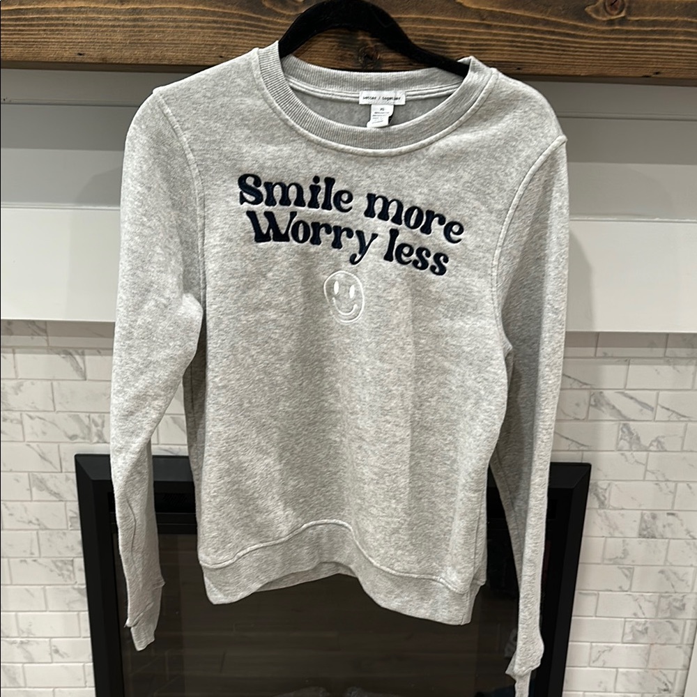 Better together Gray Sweatshirt with Embroidered smile more worry less 3 for $20